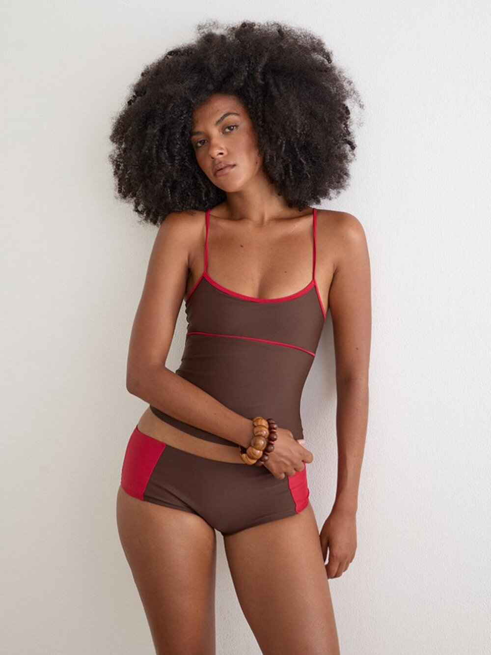 Motel Rocks Avilina Swim Short in Brown with Red Binding Size XSXS